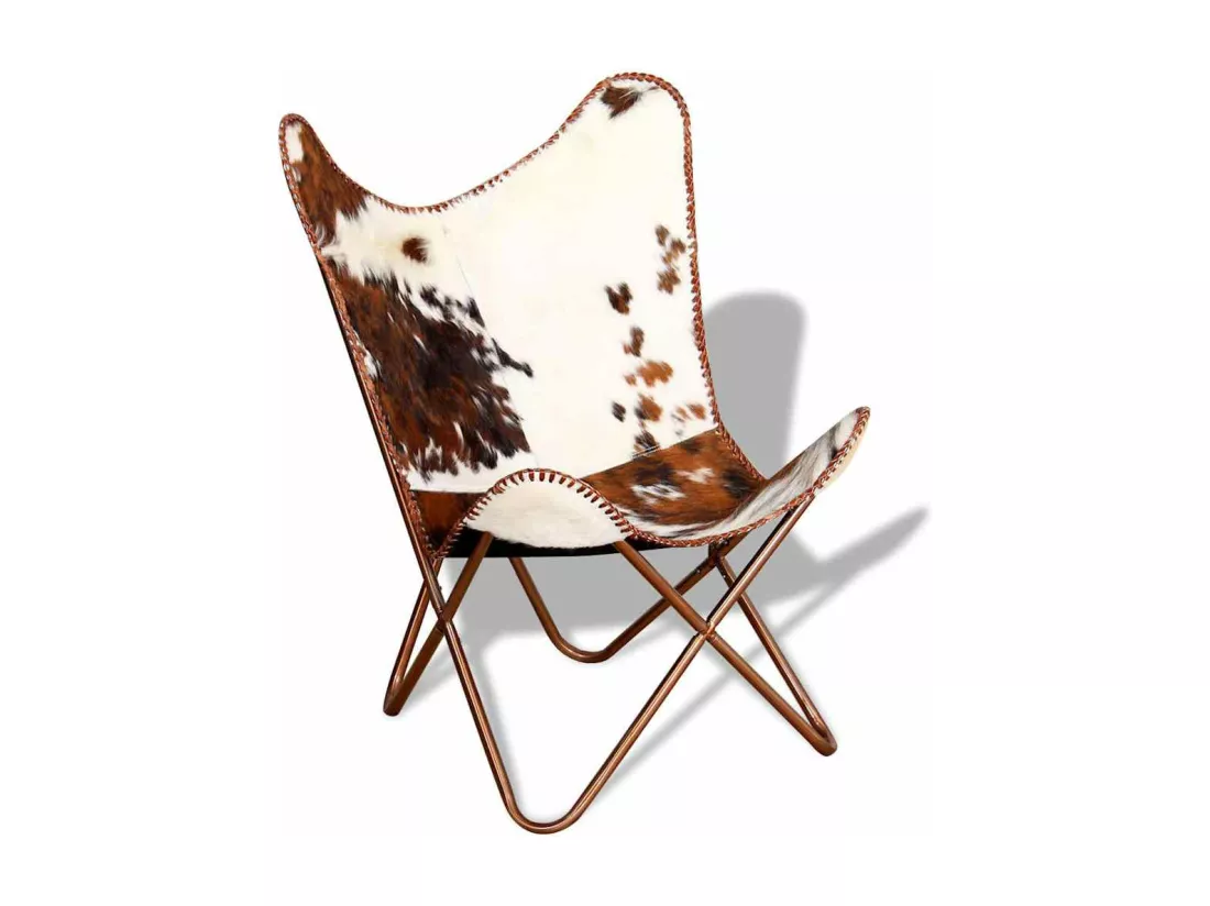Chaise papillon marron et blanc cuir de vache