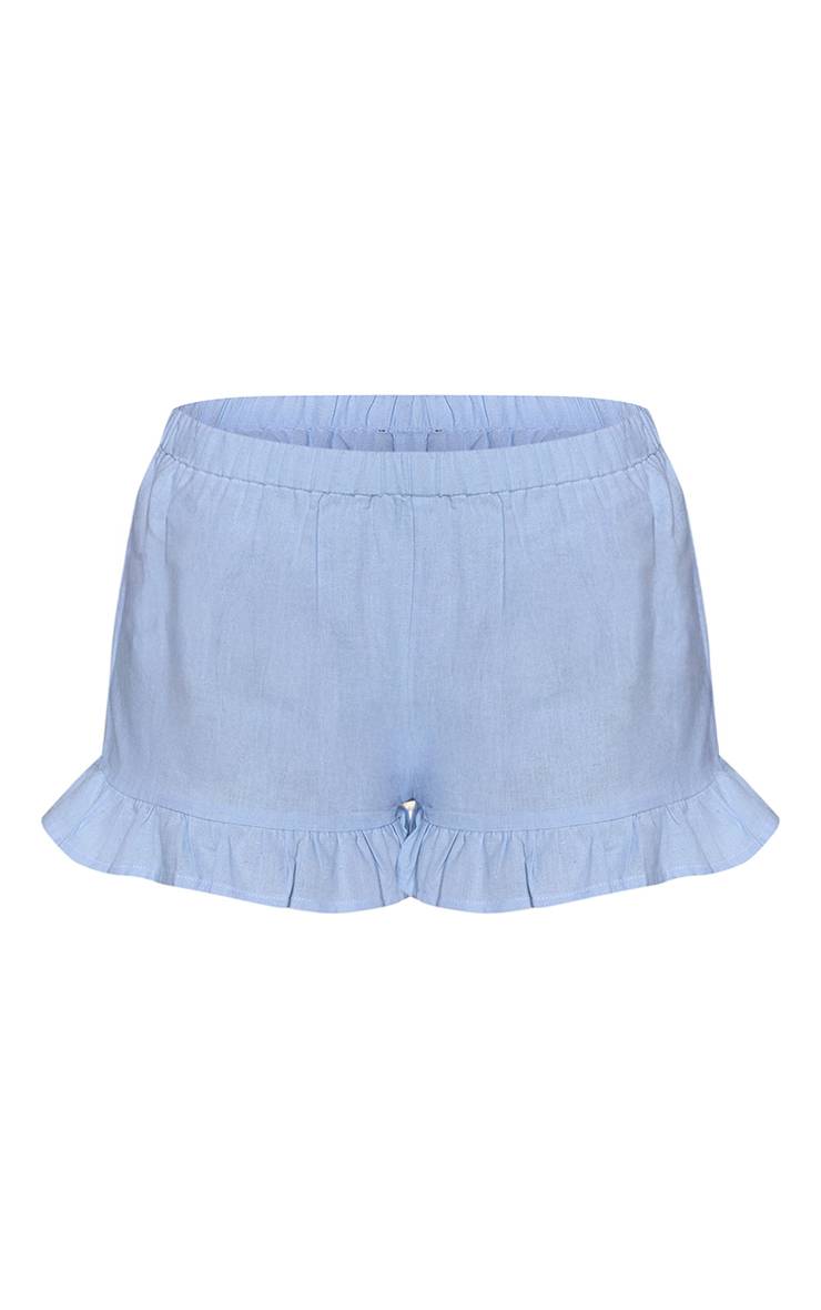 Bleu Short Coordonné En Coton À Bord À Volants