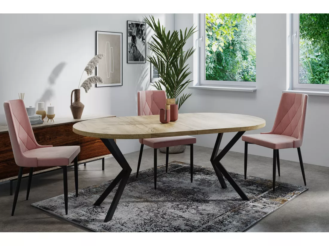 Table à Manger Extensible Ronde - Table Style Loft Avec Pieds En Métal - 100 à 176 Cm - Table Ronde Style Industriel Pour Le Salon - Compacte - Chêne Sonoma/noir -