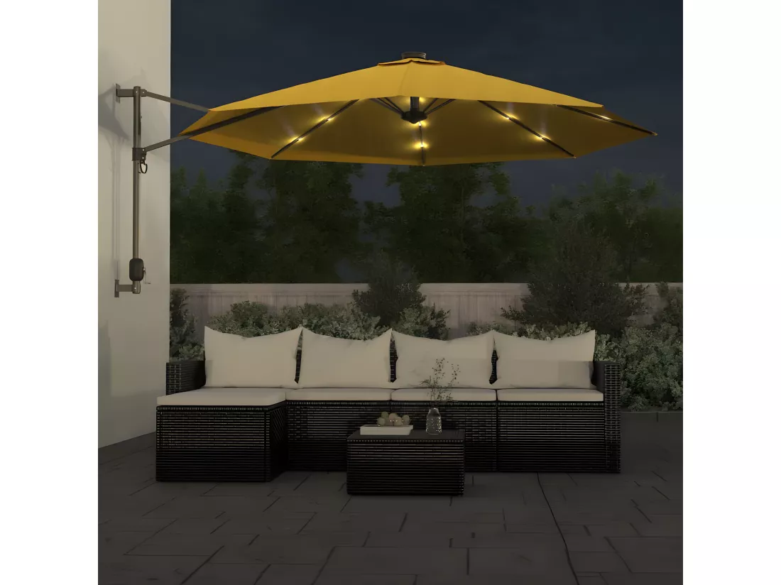Parasol mural avec LED jaune 290 cm