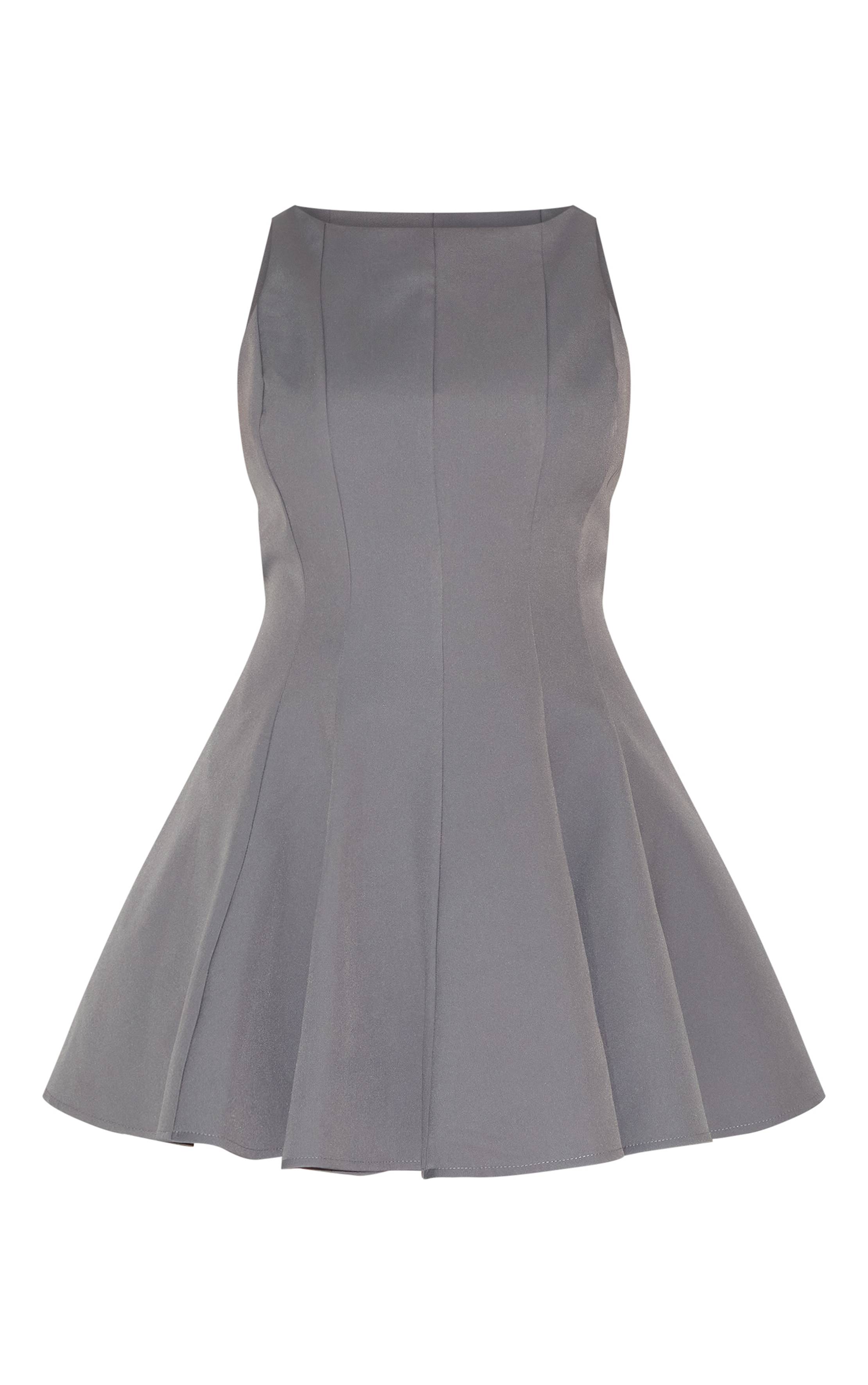 Charbon Robe Droite Grande Taille En Tissu Tissé Plissé À Encolure Oblique