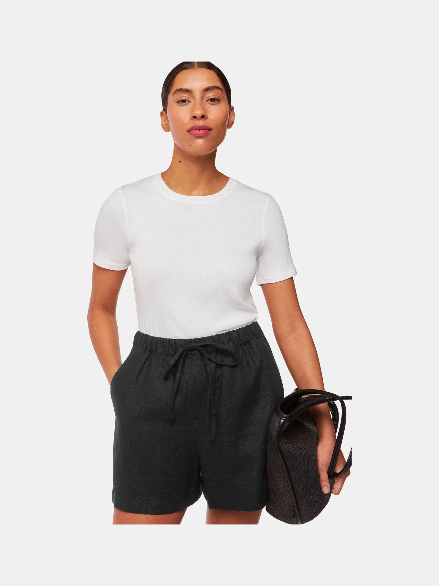 Zwart - Whistles linnen short met elastische tailleband