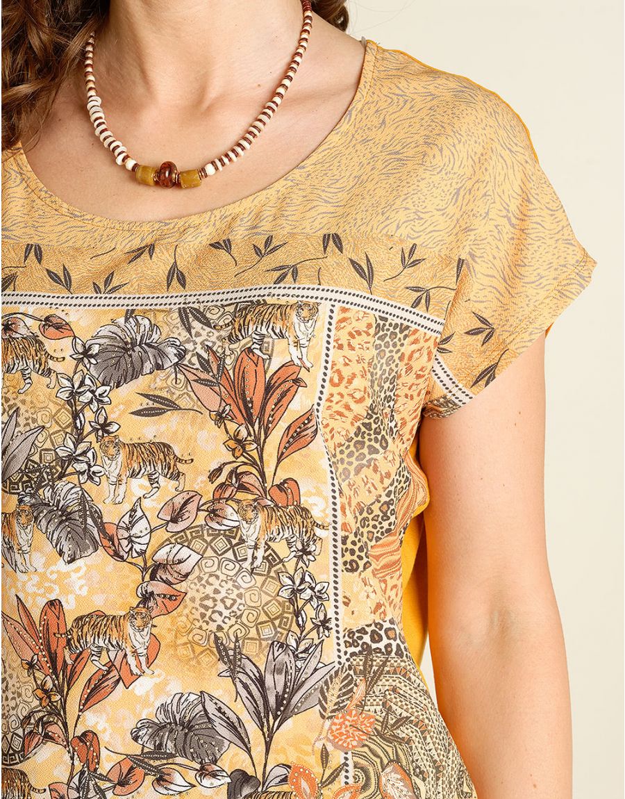 Top bi-matière ocre