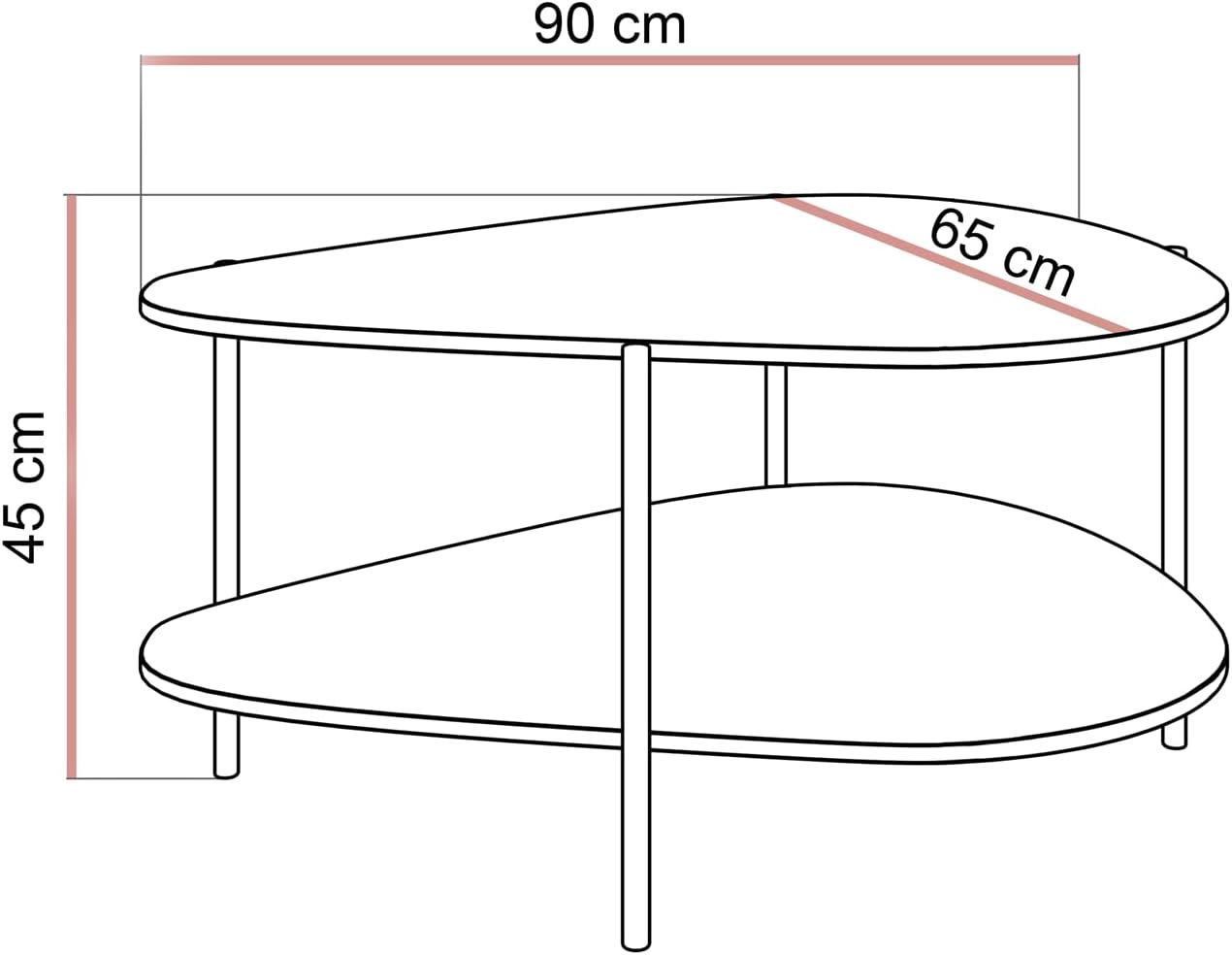 Lookway Couchtisch LUMI mit Ablage – Modernes Design, unregelmäßige Form, in Schwarz oder Kaschmir – Stilvoller Wohnzimmertisch (Schwarz)