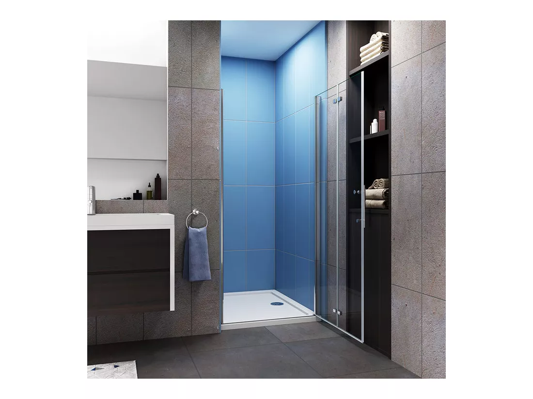 Porte de douche pivotante et pliante porte de douche 76x185cm en 6mm verre trempé anticalcaire