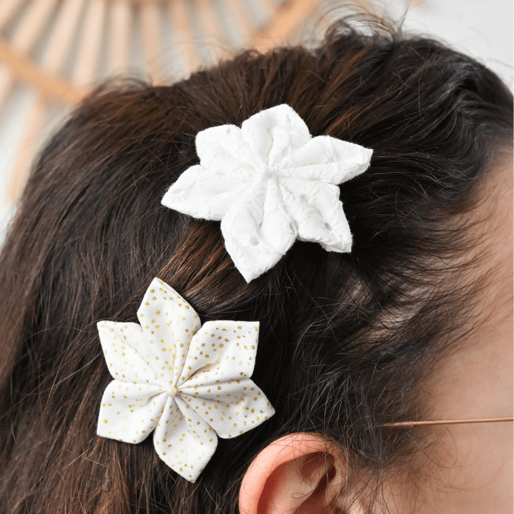 Barrette Fleur Étoile Broderie Anglaise