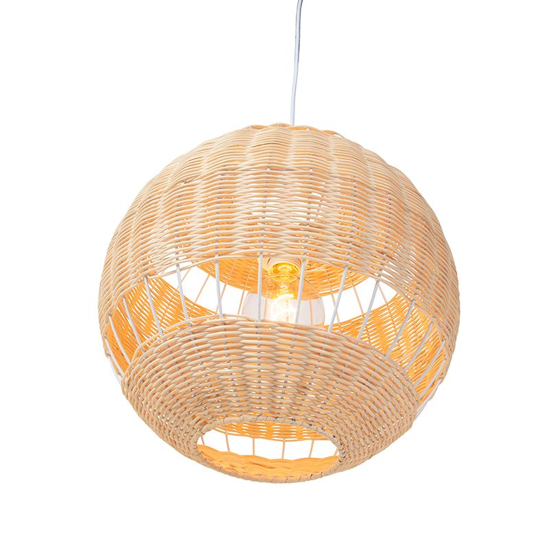 Landelijke hanglamp wit met rotan - Rattan