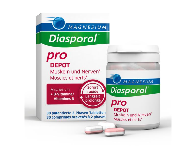 Magnesium Diasporal pro Depot 30 2-Phasen Tabletten Vegane Nahrungsergänzung mit 2-Phasen-Magnesium und Vitamin B-Komplex