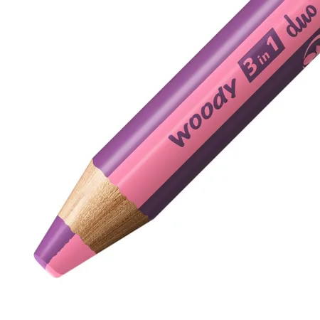 Duo Buntstift, Wasserfarbe & Wachsmalkreide - STABILO woody 3 in 1 duo - zweifarbige Mine - Einzelstift - pink/erika