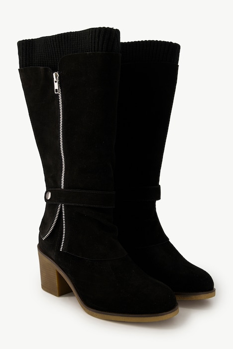 Lederstiefel, Strickeinsatz, Wechselfußbett, Weite H