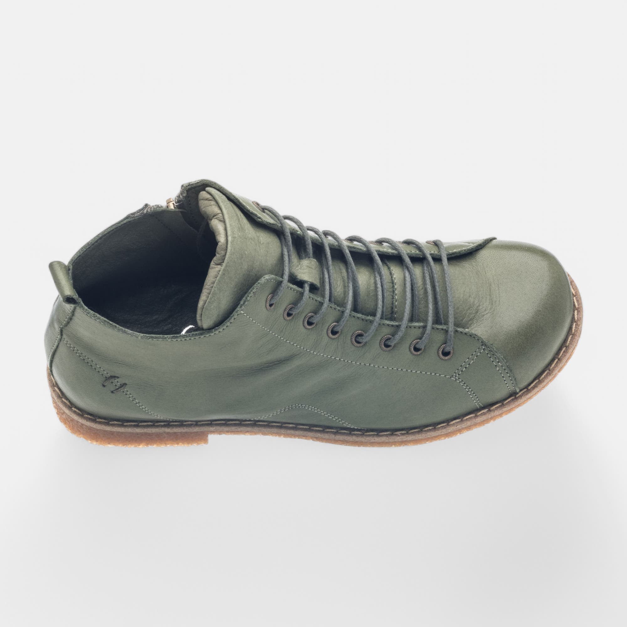 Bottines à lacets Femme en cuir kaki