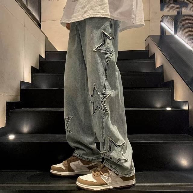 Whyessa - Rechte jeans met geborduurde sterren