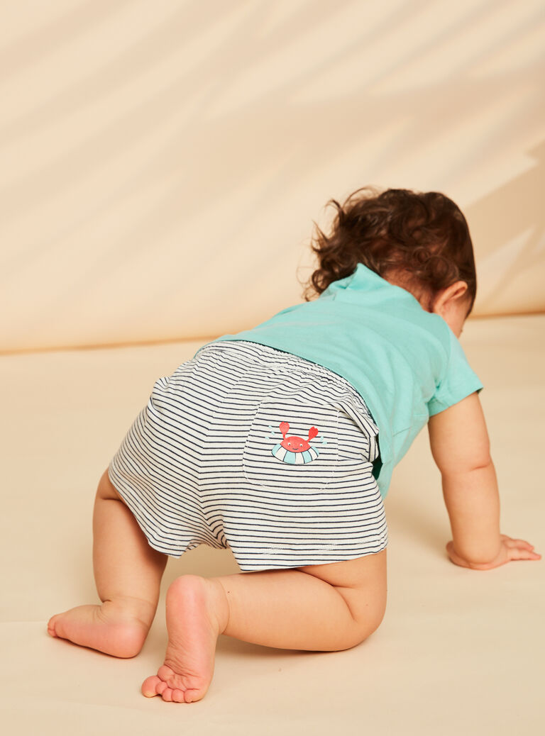 T-shirt et short vert d'eau, bleu marine et blanc en jersey