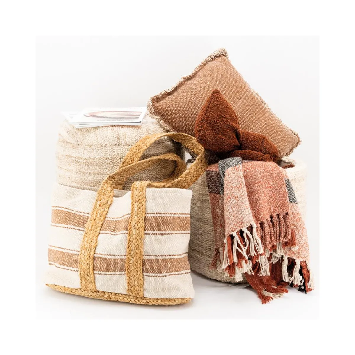 AUBRY GASPARD Sac en coton et jute rayure