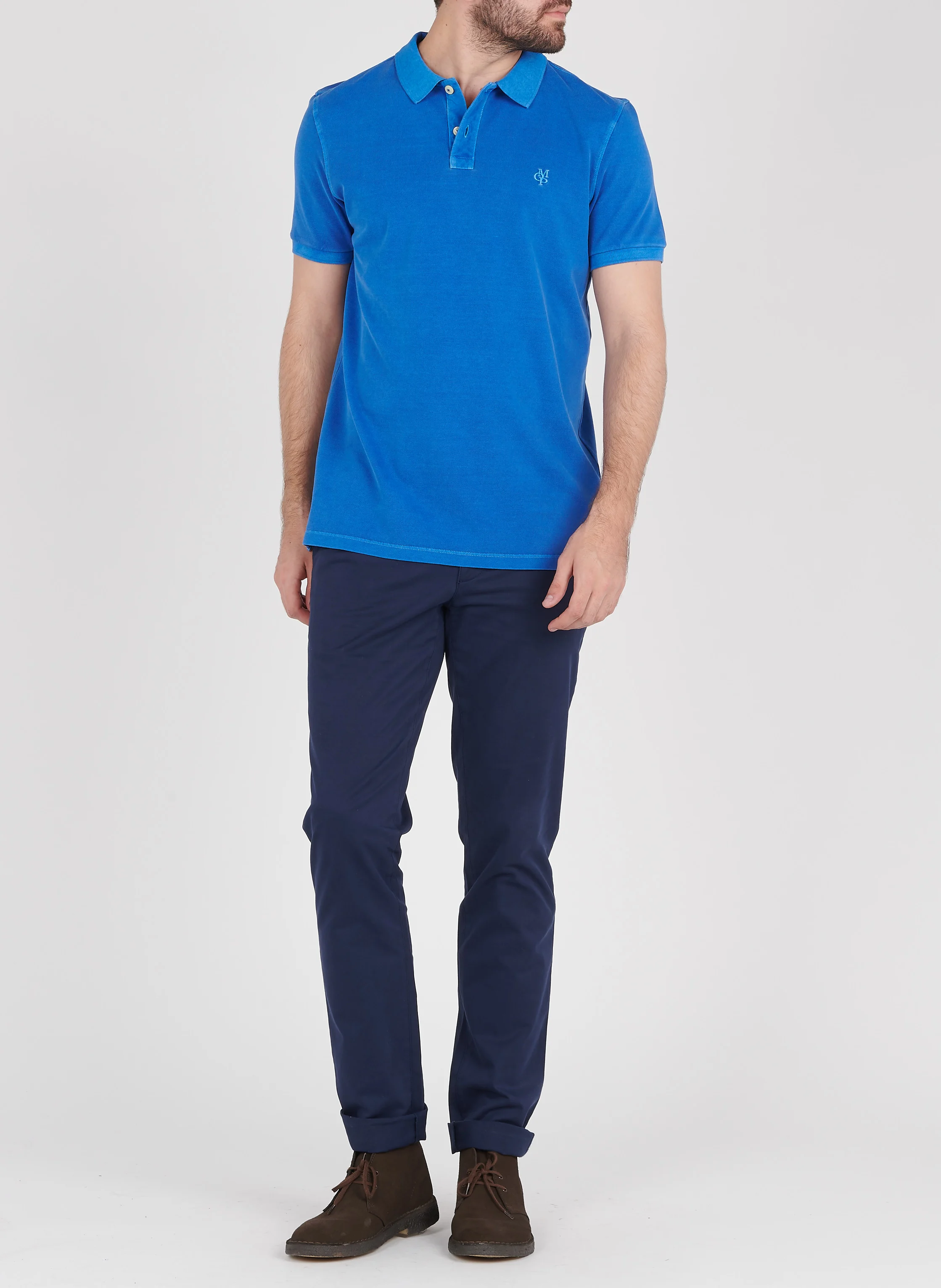 Polo regular-fit brodé en coton piqué | Bleu