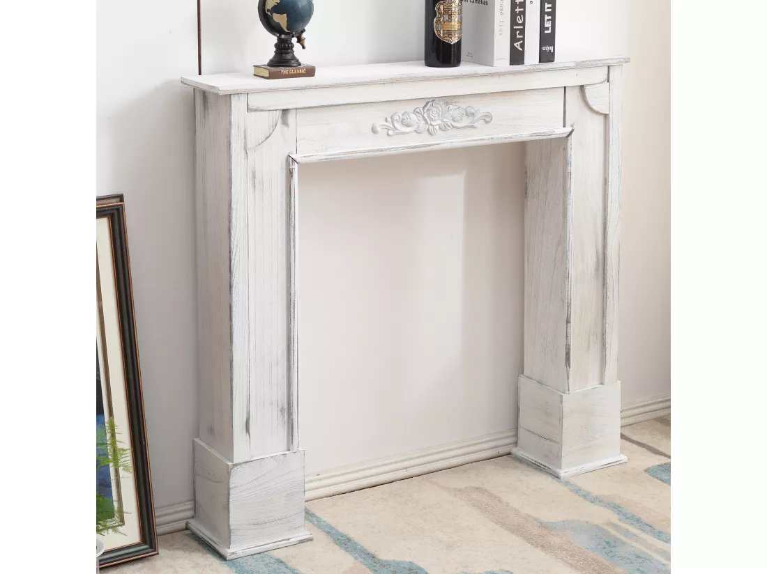 Cadre Decoratif Encadrement Cheminee Bois Gris Shabby 100x105x21