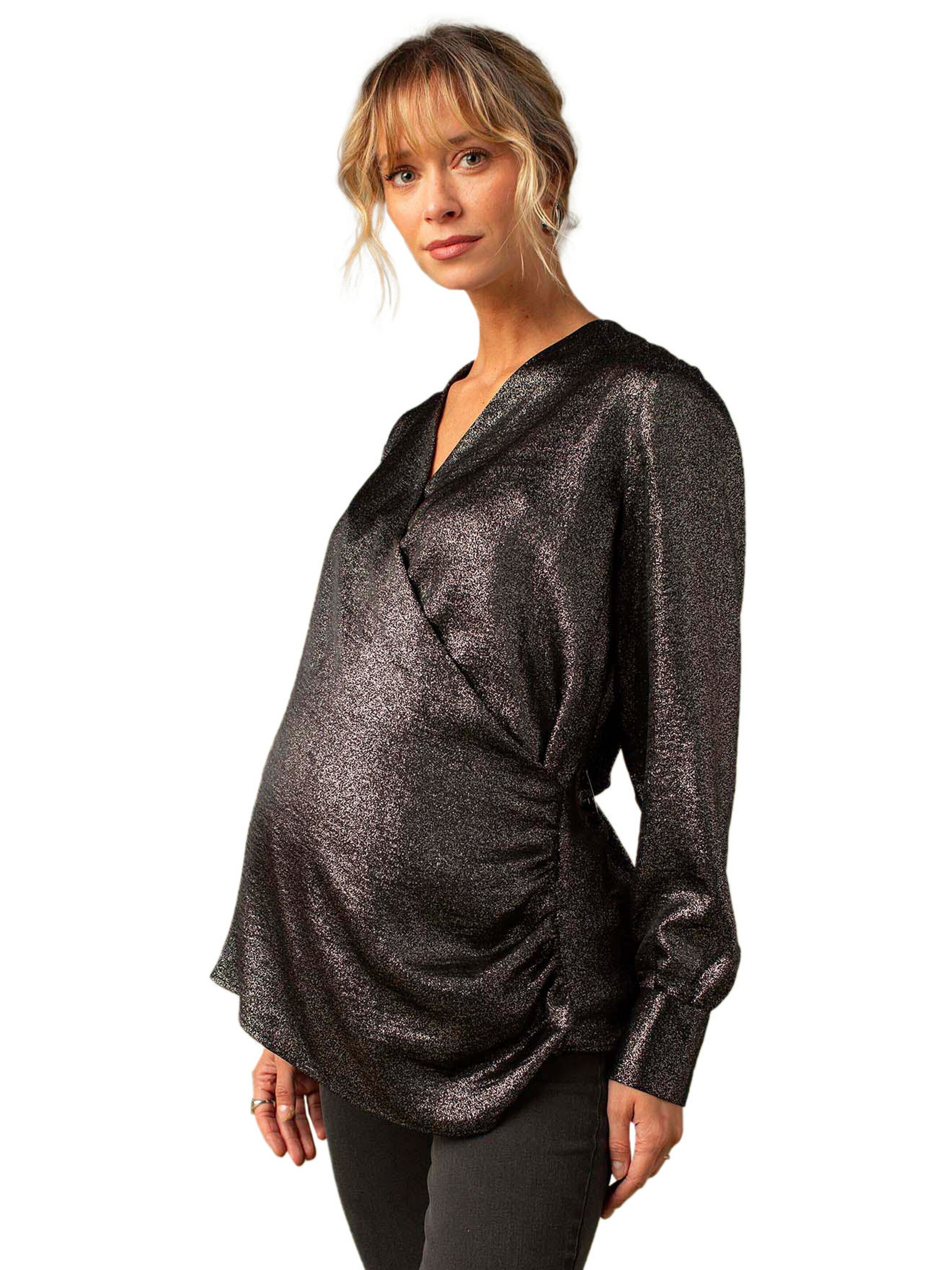Envie de Fraise Wickelbluse für Schwangerschaft und Stillzeit , Glanzeffekt schwarz