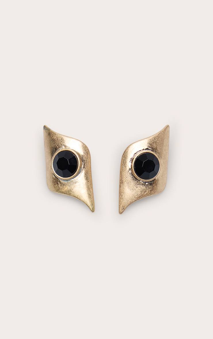 Doré Boucles D'oreilles Pierre Noire Brossée
