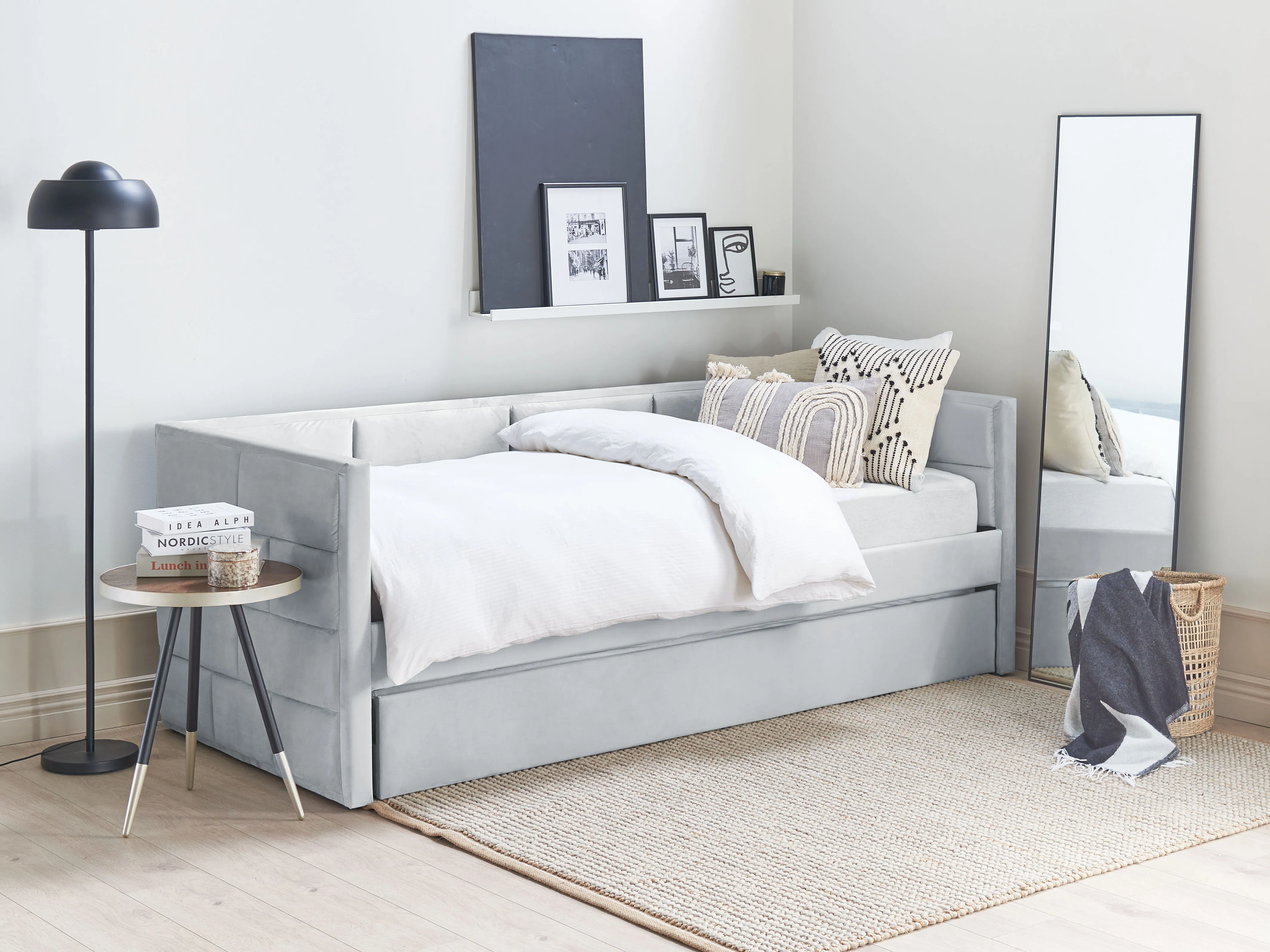 Onderschuifbed Fluweel CHAVONNE 90 x 200 cm Lichtgrijs