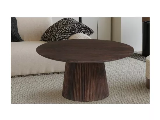Table basse ronde collection MITCHEL en bois exotique de manguier brun diamètre 80 cm