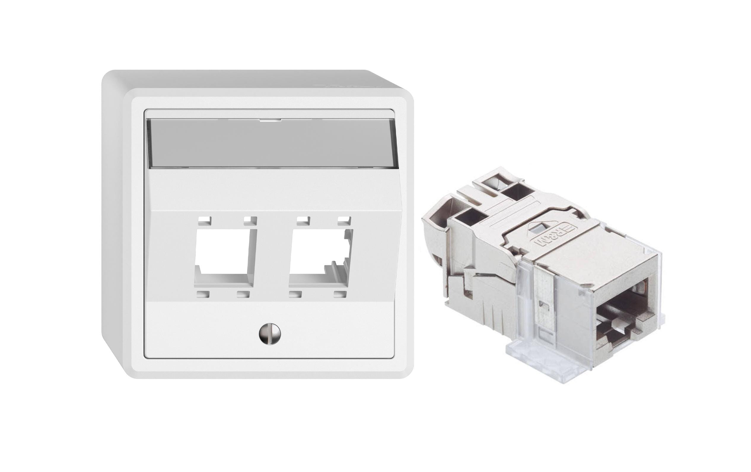 AP-Netzwerkdose 2 x RJ45AP-Montageset R+M freenet mit Anschlussmodul R&M freenet Cat. 6A EL, 1x RJ45 geschirmt