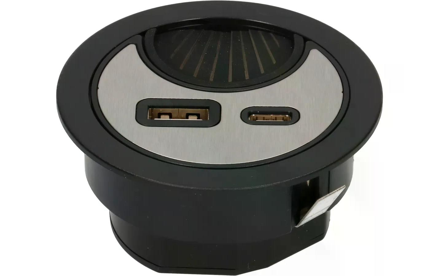 USB-Ladesteckdose USB A+C mit Kabeldurchführung, SilberKabeldurchführung mit USB A und USB C Charger