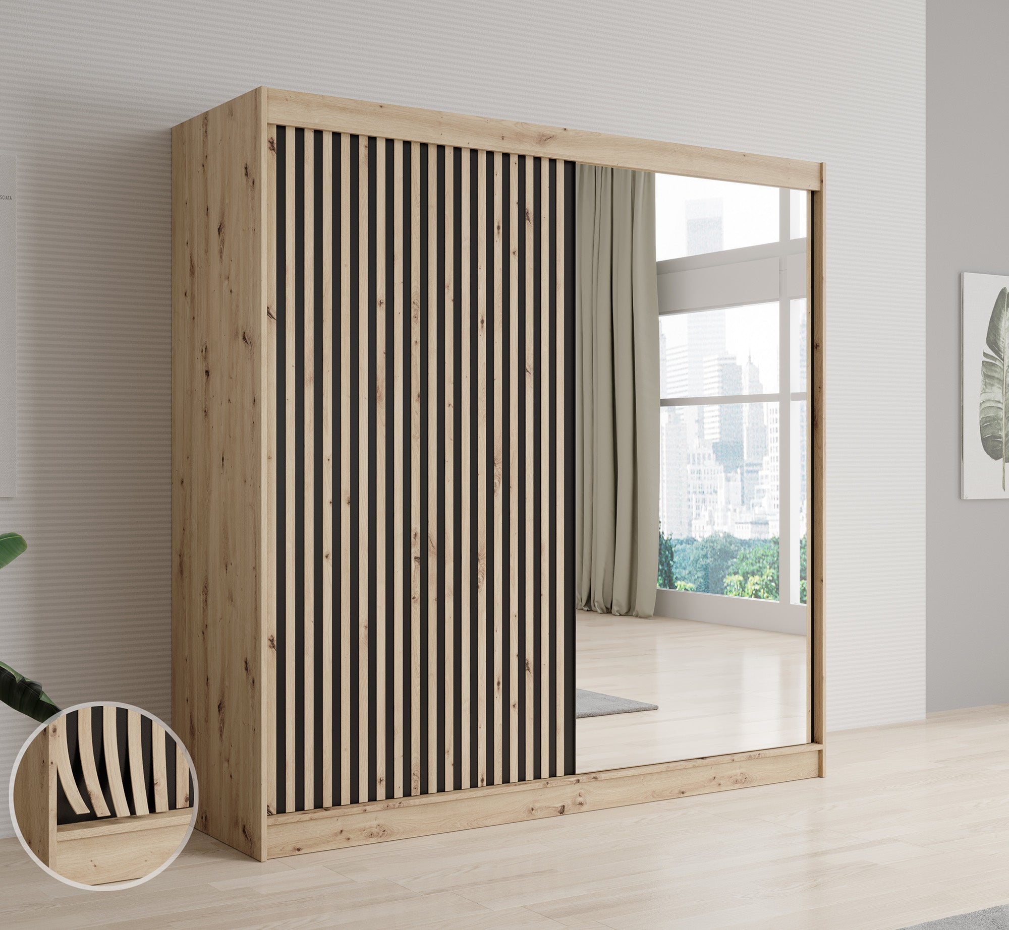 Lisbon 2 - Kledingkast met schuifdeuren - Eiken - 200x62x200 cm
