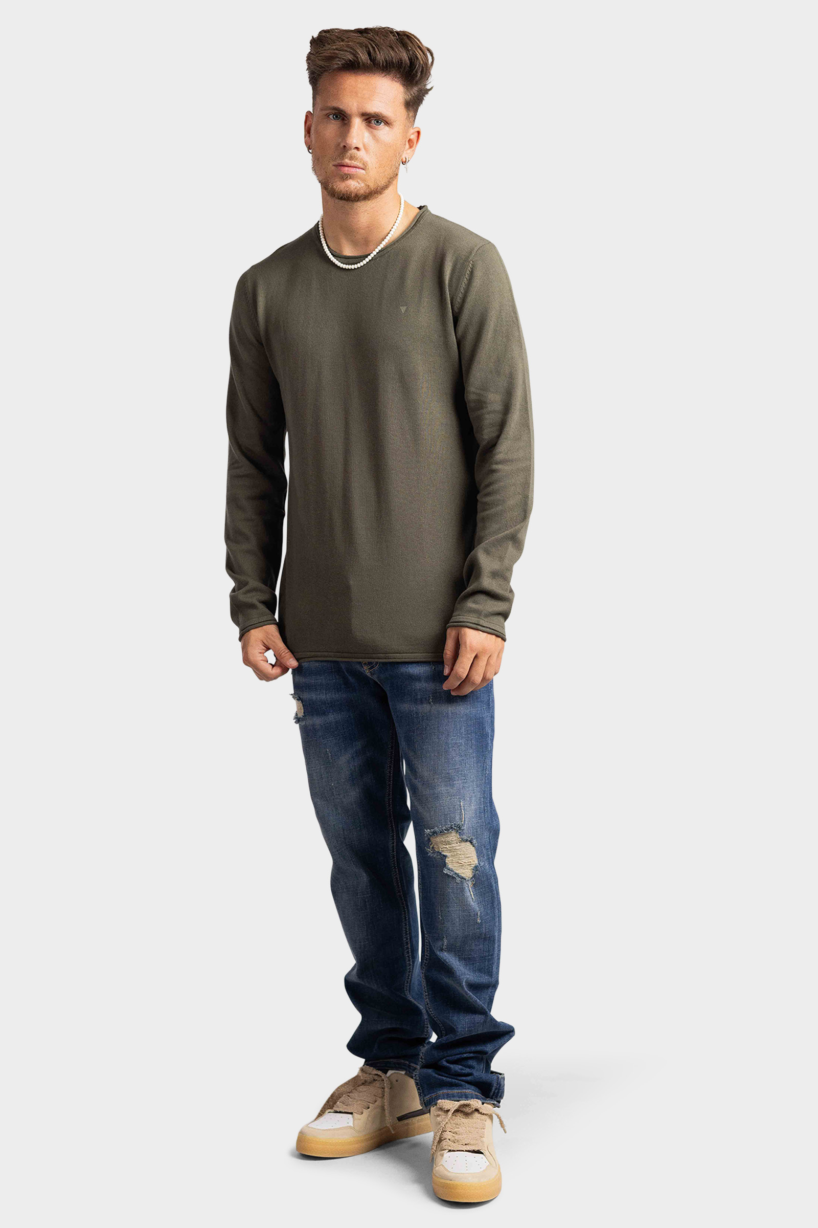 Purewhite Essentials Garment Dye Knit Sweater Heren Army Green