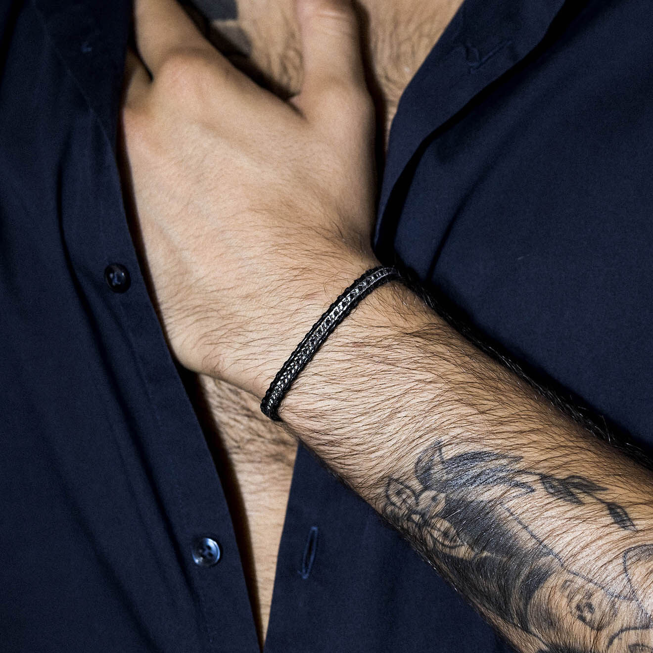 Jacobson Bracelet Gentlemen en Acier & Cuir noir