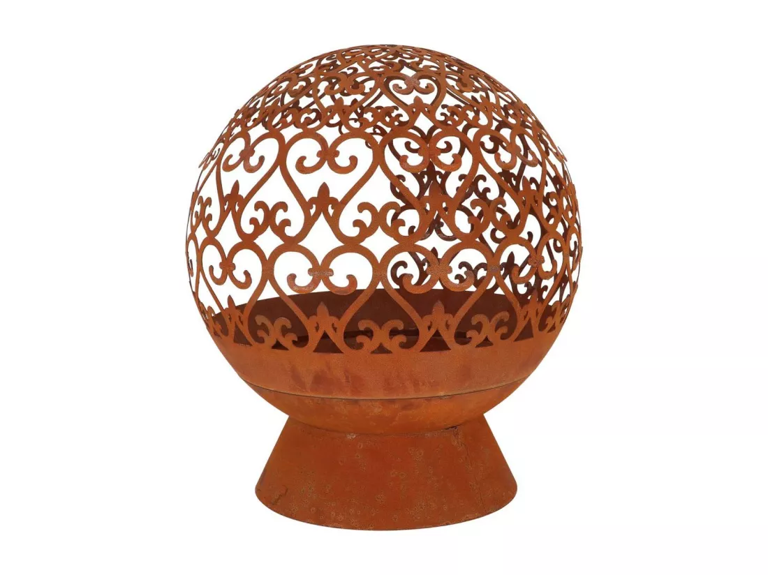 Brasero rond en métal arabesque - Rouillé - D 50 x H 57,5 cm