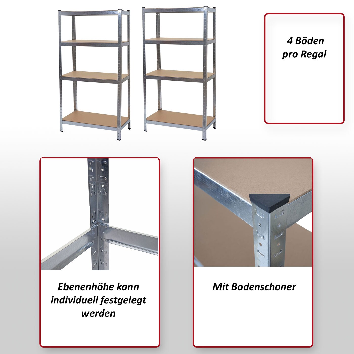 2er-Set Schwerlastregal MCW-D67, Werkstattregal Steckregal, 160x80x40cm, Traglast jeweils 320kg MVG ~ verzinkt