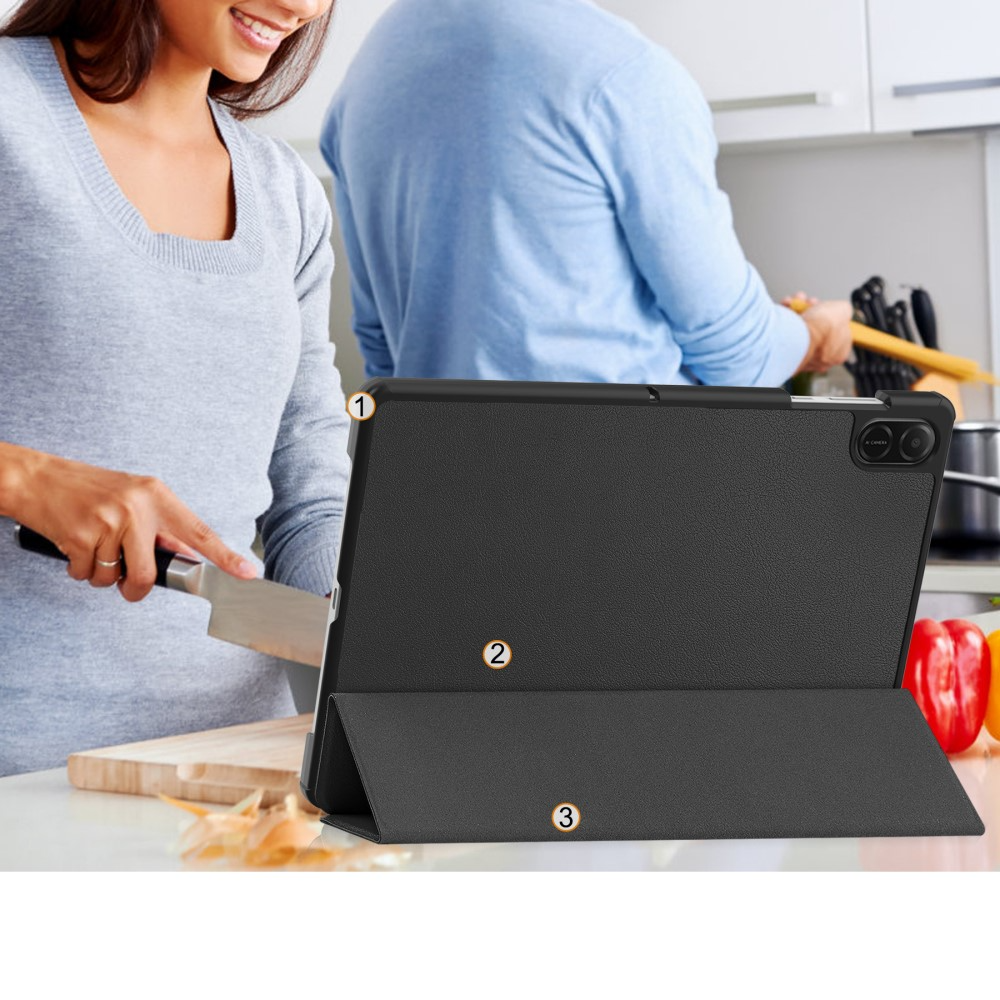 Honor Pad X8a Leder Tasche Smart Cover Hülle Litchi Look - Schwarz