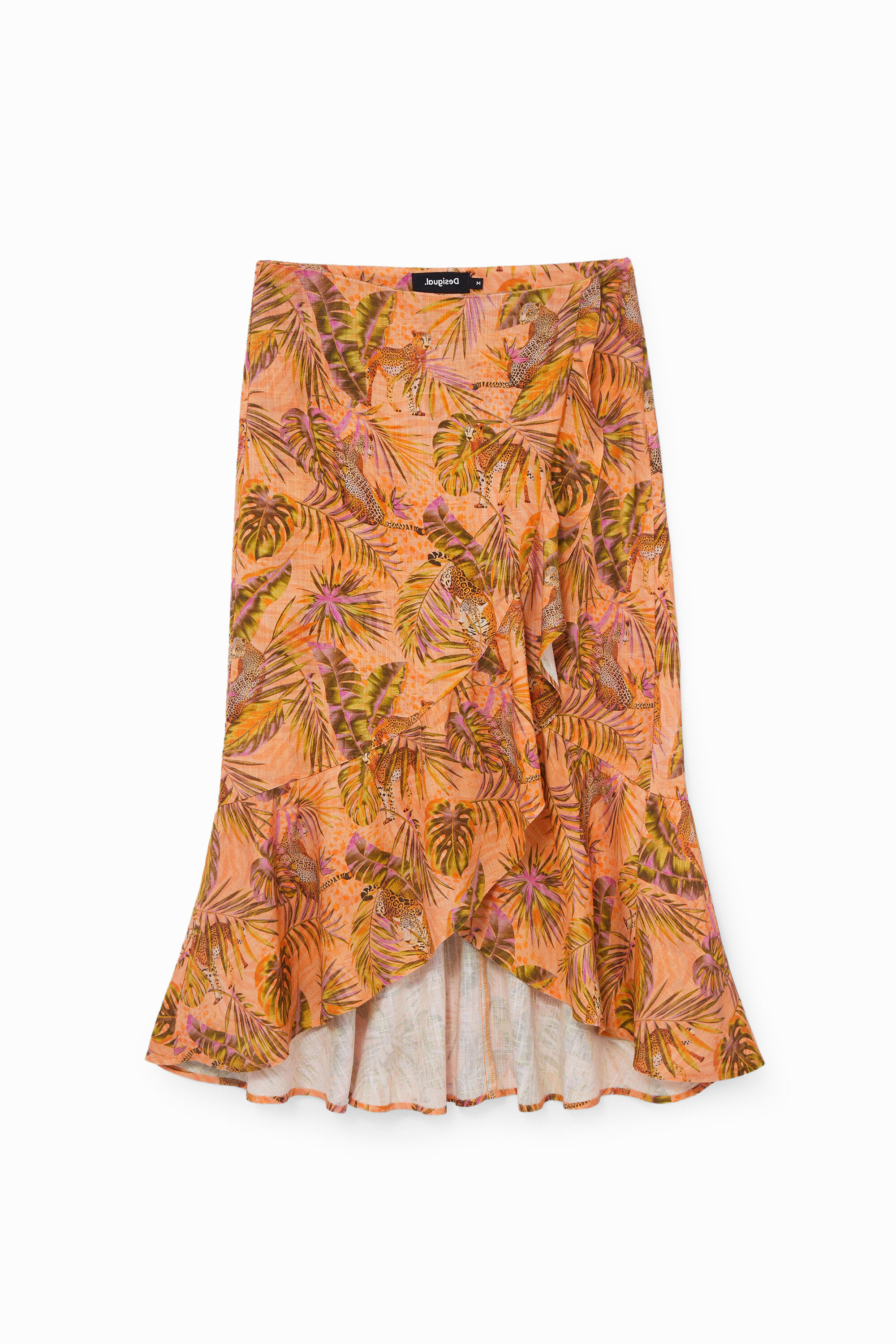 Jupe midi tropicale à volants