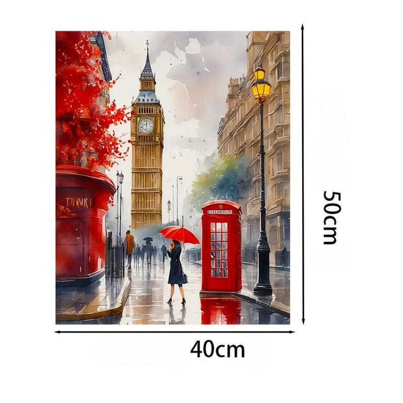 (9-tlg. Set) 50x40cm Malen Nach Zahlen DIY Leinen Tuch für Erwachsene und Kinder inkl. Bildaufhänger - Big Ben