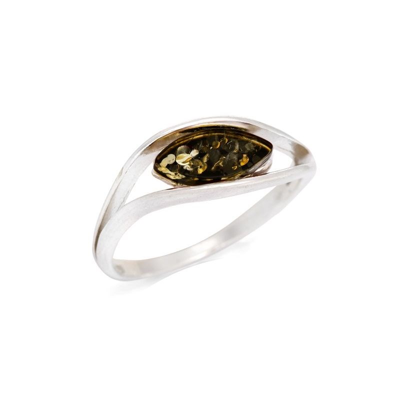 BAGUE ARGENT RHODIE AMBRE VERTE