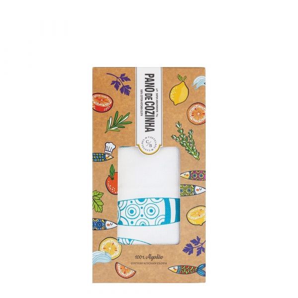 Castelbel Pano de Cozinha White Blue Sardine