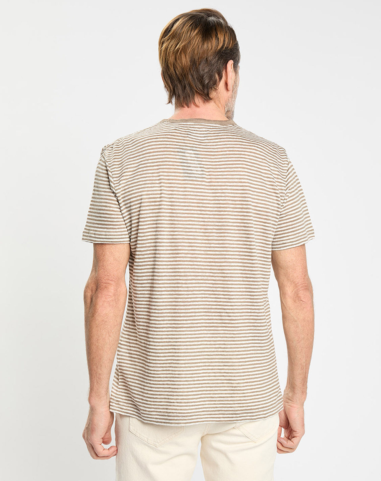 Hackett London T-Shirt 100% Lin Regular Fit Bat à rayures beige foncé