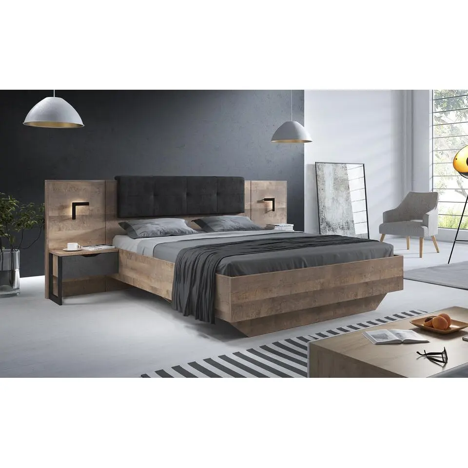 Meubella - Tweepersoonsbed Acasia - Grijs - Eiken - 160x200 cm