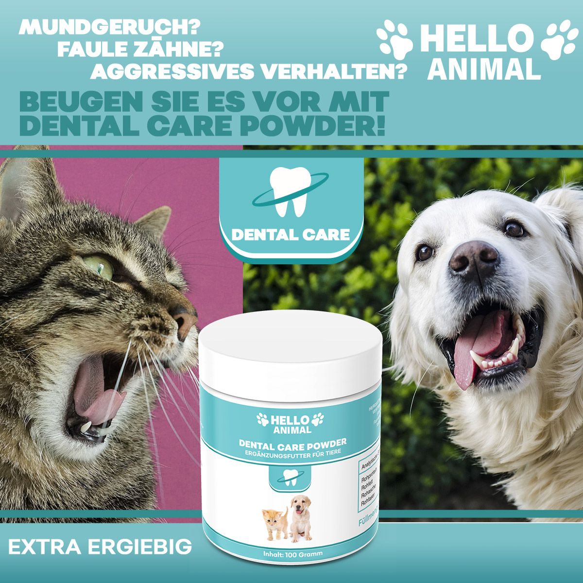 Hello Animal® | Dental Pulver | gegen Zahnbelag & Maulgeruch