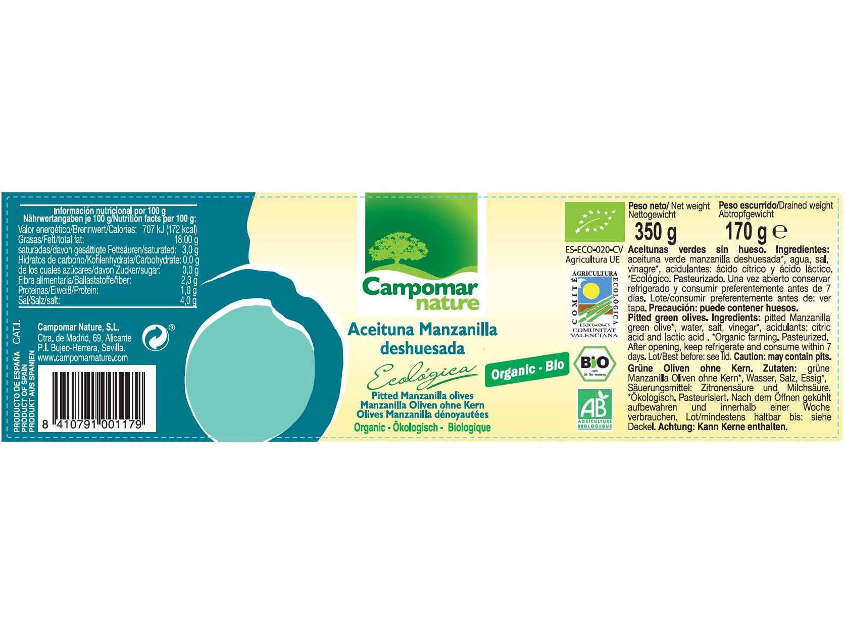 AZEITONAS CAMPOMAR NATURE MANZANILHA DESC. BIO 200G