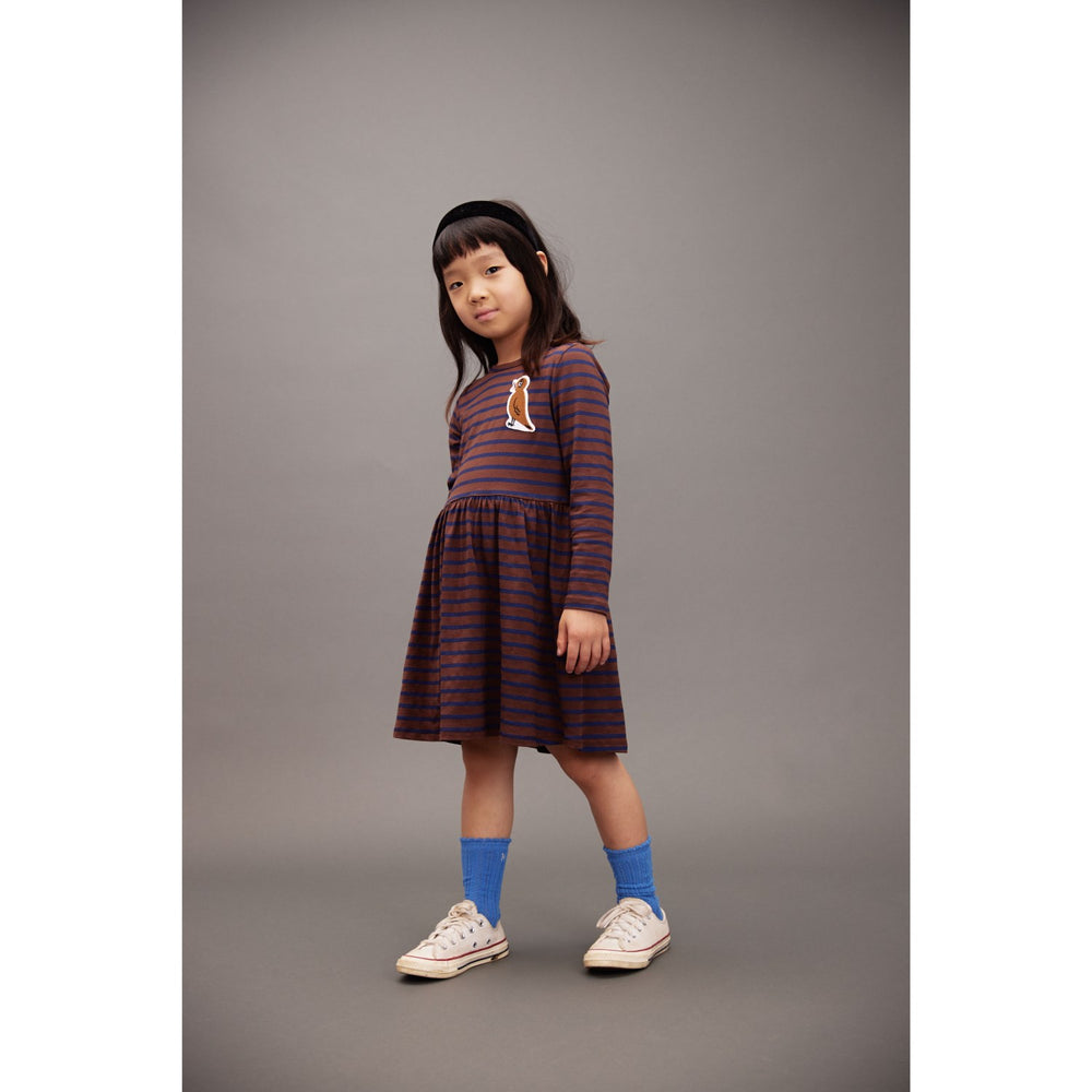 Køb Mini Rodini Brown Stripe Bird Patch Ls Kjole