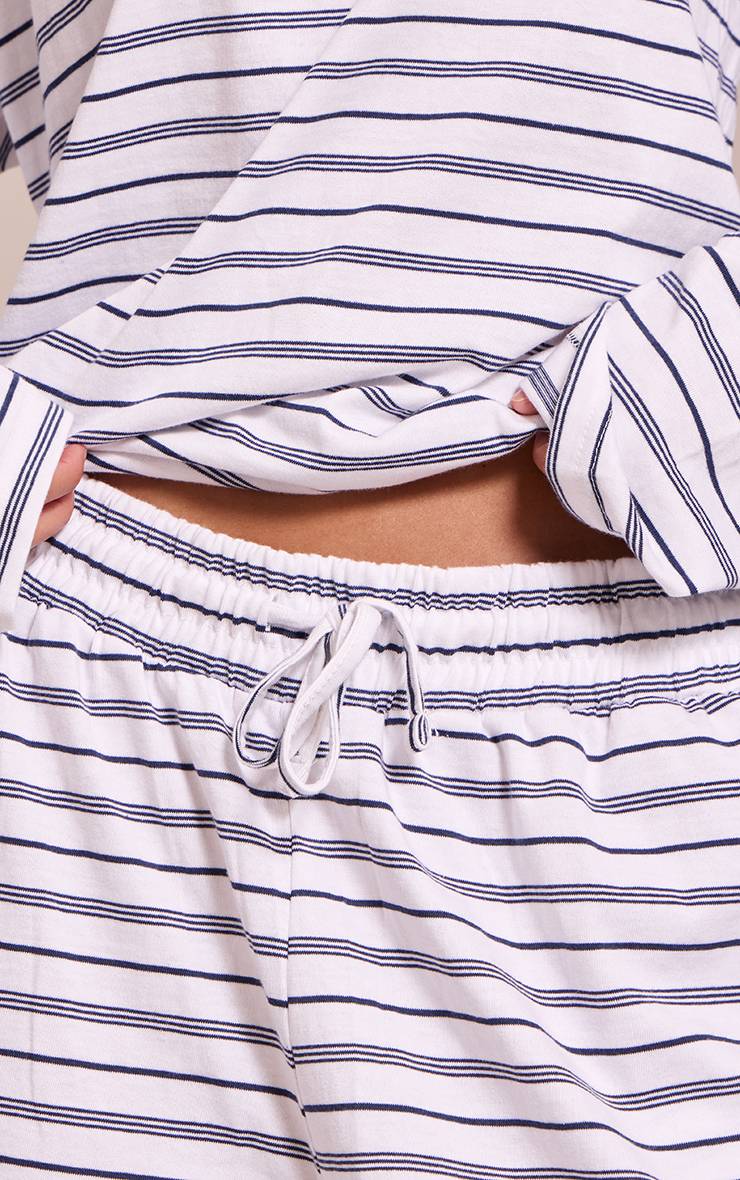 Bleu Marine Pantalon Large À Rayures Avec Cordon De Serrage