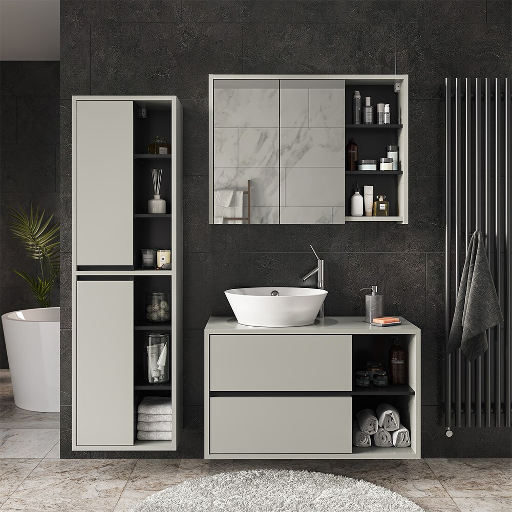 Vicco Spiegelschrank Badschrank Badezimmermöbel Viola Grau Anthrazit modern 100x75 cm Badspiegel Badezimmer Schrank Badmöbel Schranktür Schrankfach