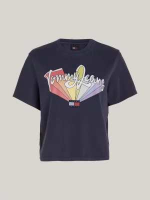 Camiseta Boxy Fit com Logo Arco-Íris