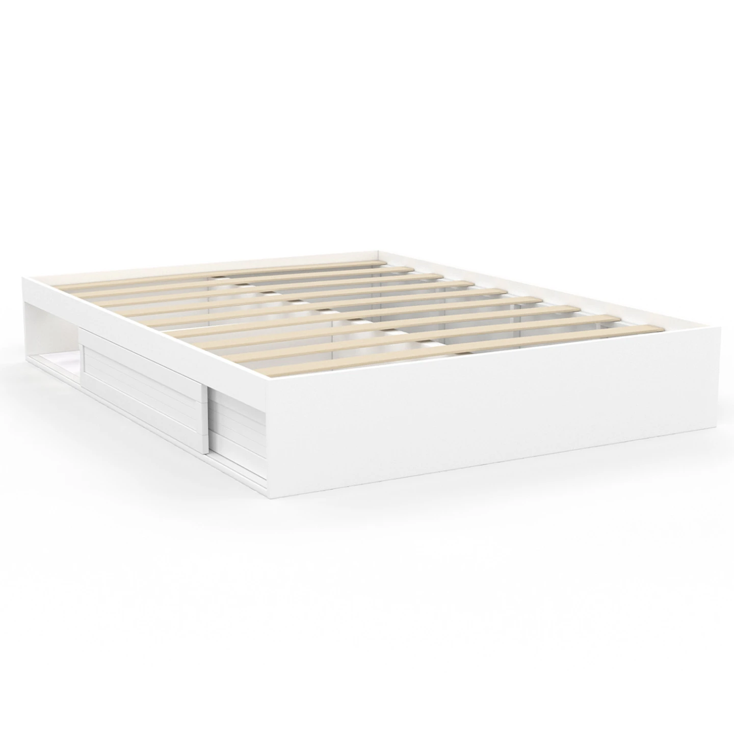 Cadre de lit double SALEM avec rangements et sommier 140 x 190 cm blanc