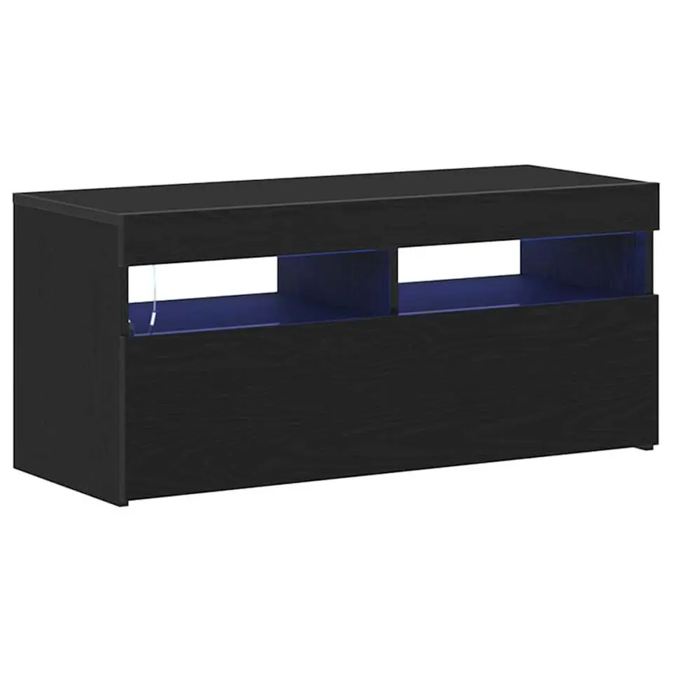 vidaXL - LED TV-meubel met deur - Zwart eiken - Hout - 90x35x40 cm