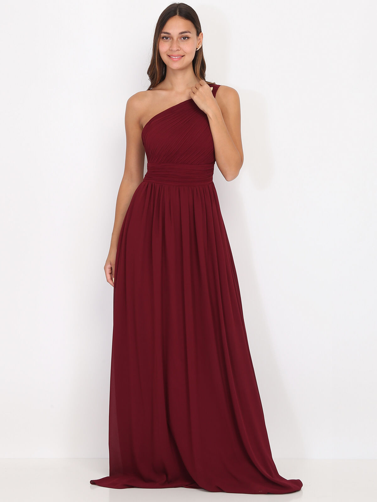 Robe longue drapée one shoulder- Bordeaux