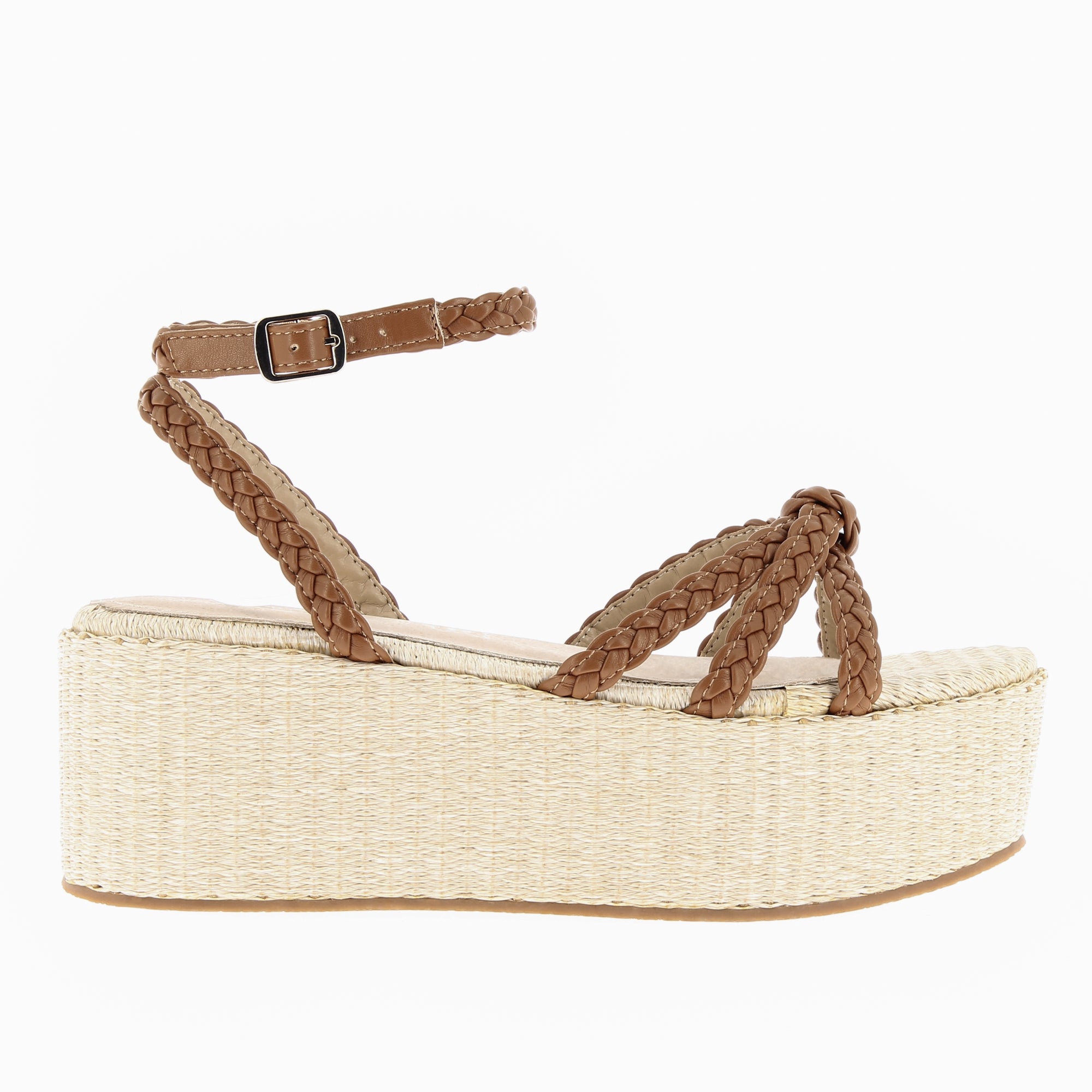 Sandales à talon, Compensées-Sandales à plateforme et brides tressées Catalina camel