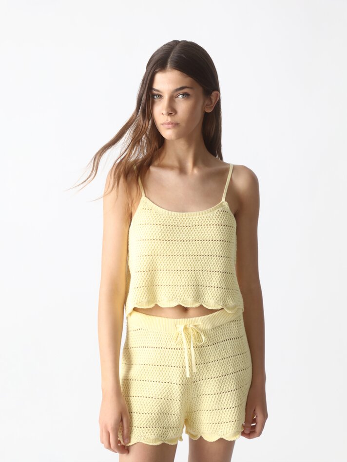 Top cropped de tricô - Amarelo