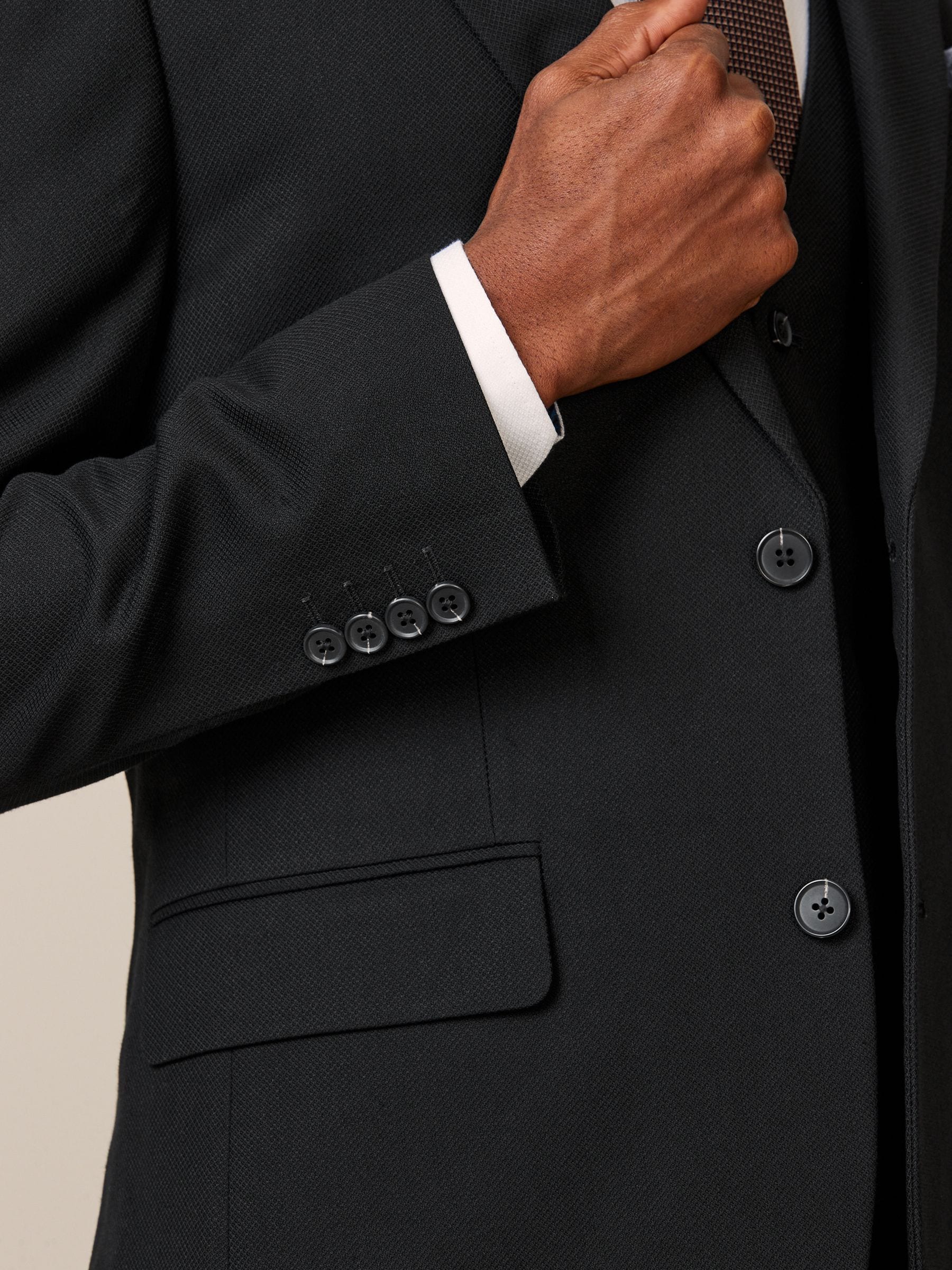 Zwart - Slim Fit - Kostuum met textuur: colbert